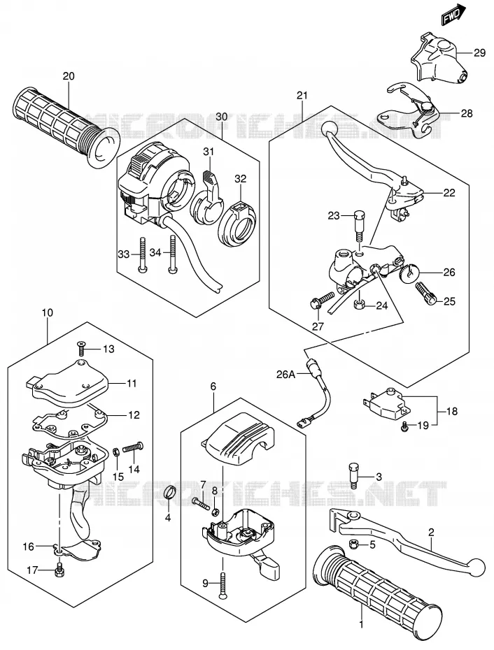 ENSEMBLE LEVIERS - POIGNEES Suzuki QUAD 400 EIGER 2006  LT-F400K6(P24)