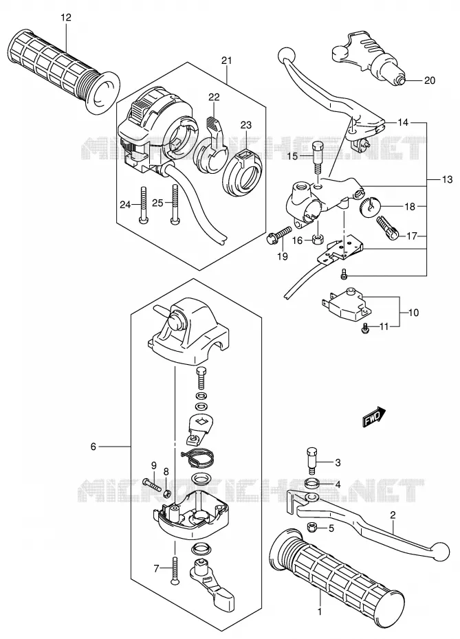 ENSEMBLE LEVIERS - POIGNEES Suzuki QUAD 500 KINGQUAD 2002  LT-A500FK2(E3/E28)