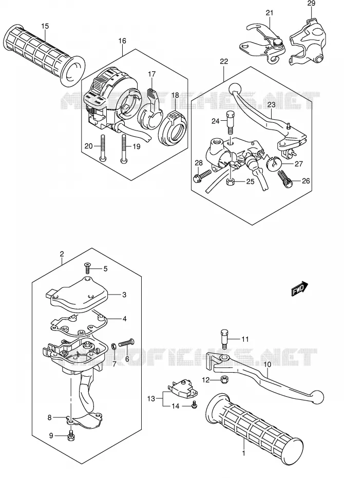 LEVIERS - POIGNEES (MODEL K5/K6/K7/K8) Suzuki QUAD 250 QUADSPORT 2007  LT-Z250K7(E28/E33)