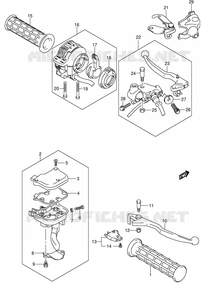 LEVIERS - POIGNEES (MODEL K5/K6/K7/K8) Suzuki QUAD 250 QUADSPORT 2008  LT-Z250K8(E19)
