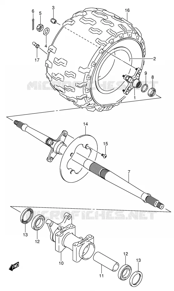 ROUE ARRIERE DROITE (MODEL K5/K6/K7) Suzuki QUAD 400 QUADSPORT 2004  LT-Z400K4(E3/E28)