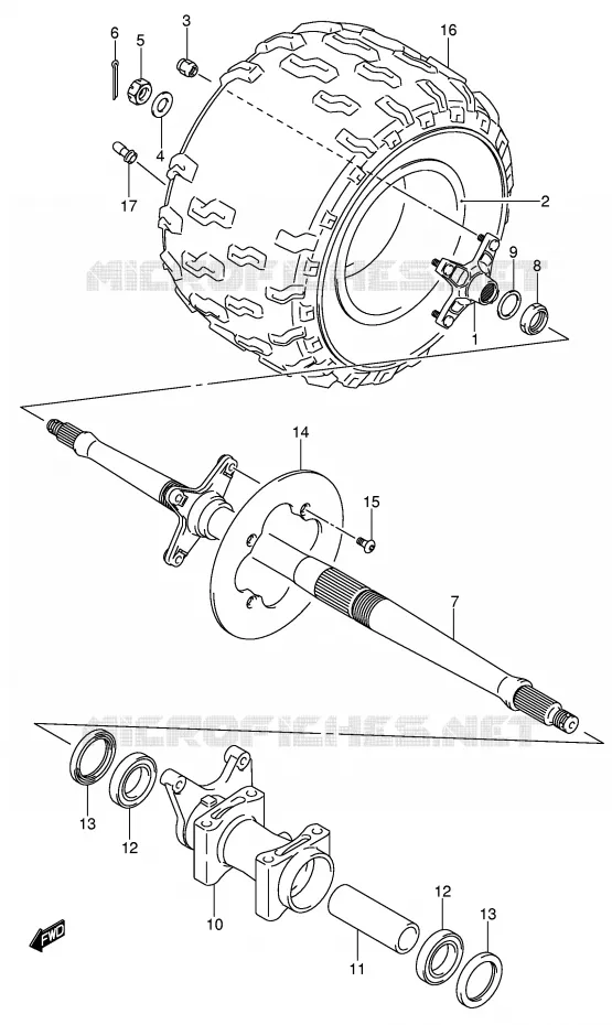 ROUE ARRIERE DROITE (MODEL K5/K6/K7) Suzuki QUAD 400 QUADSPORT 2005  LT-Z400K5(E19)