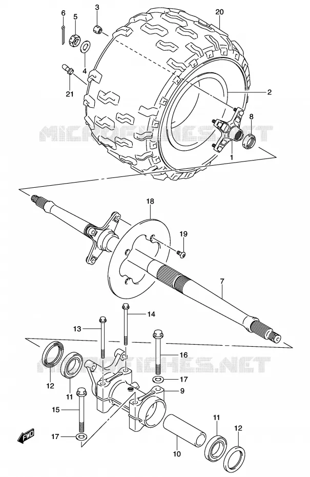 ROUE ARRIERE DROITE (MODELE K3) Suzuki QUAD 400 QUADSPORT 2004  LT-Z400ZK4(E3/E28)