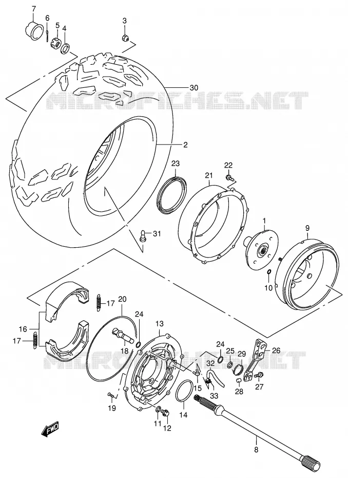 ROUE ARRIERE DROITE Suzuki QUAD 500 VINSON 2001  LT-A500FK1(E3/E28)