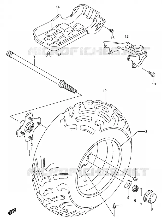 ROUE ARRIERE GAUCHE (MODELE K4/K5) Suzuki QUAD 500 VINSON 2004  LT-F500FK4(P24)
