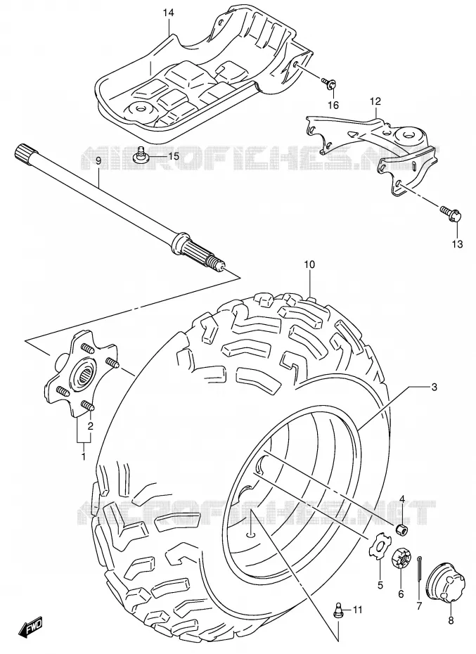 ROUE ARRIERE GAUCHE (MODELE K4/K5) Suzuki QUAD 500 VINSON 2004  LT-F500FK4(P28/P33)