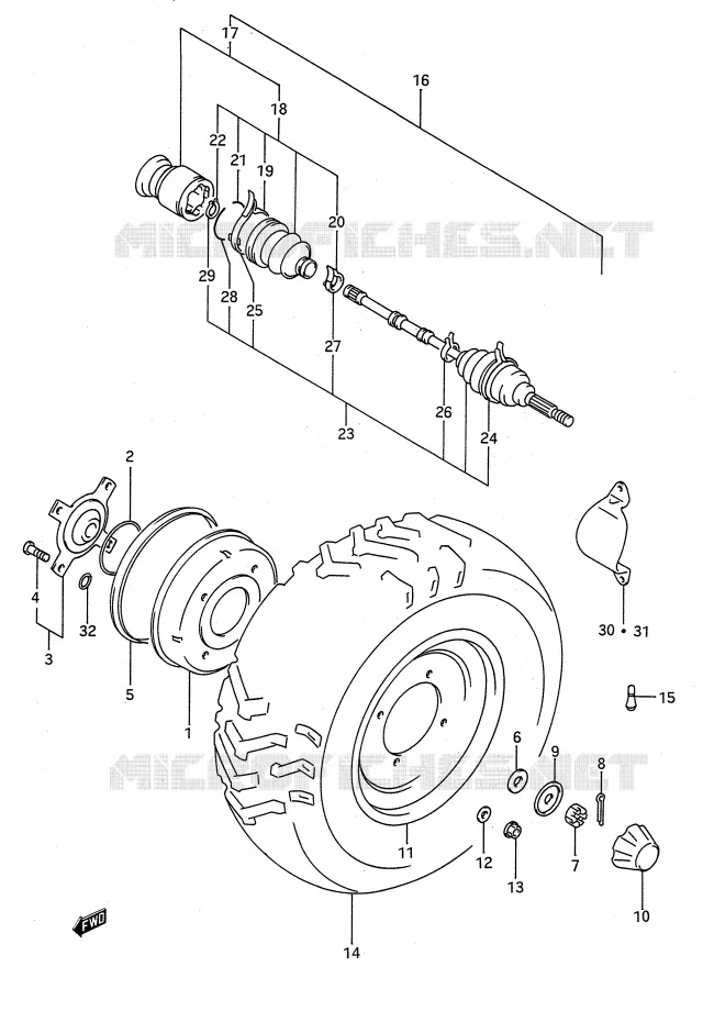 ROUE AVANT (MODELE M/N) Suzuki QUAD 300 KINGQUAD 1992  LT-F4WDXN(E28)