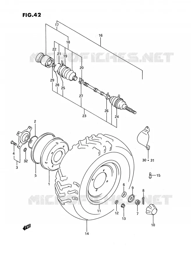 ROUE AVANT (MODELE M/N) Suzuki QUAD 300 KINGQUAD 1992  LT-F4WDXN(E3)