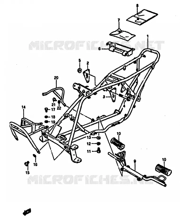 CADRE - REPOSE PIEDS Suzuki QUAD 50 MINIQUAD-SPORT 1987  LT50H(E/F/G/H/J/K)