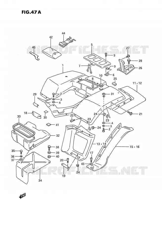 GARDE BOUE ARRIERE (MODELE M/N/P/R/S) Suzuki QUAD 250 KINGQUAD 1991  LT-F4WDM(E2)