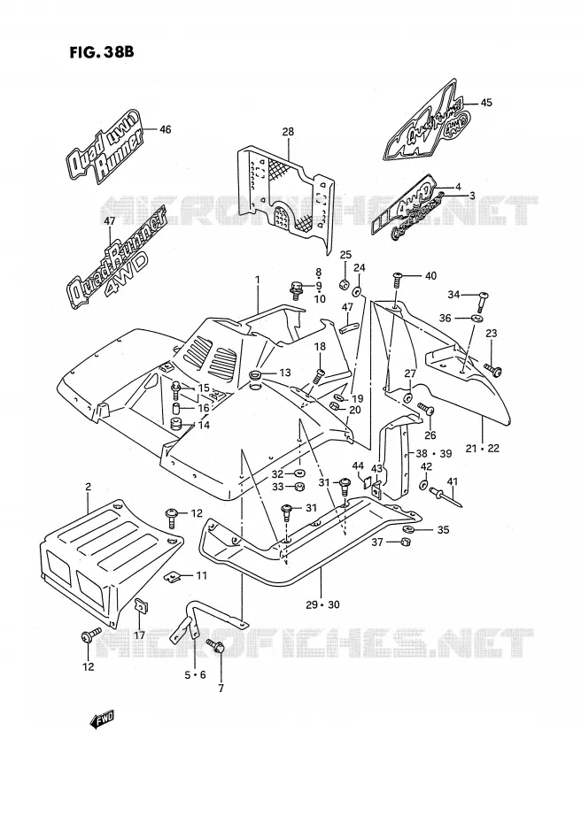GARDE BOUE AVANT (MODELE M/N/P/R/S E24) Suzuki QUAD 250 KINGQUAD 1995  LT-F4WDS(E2)