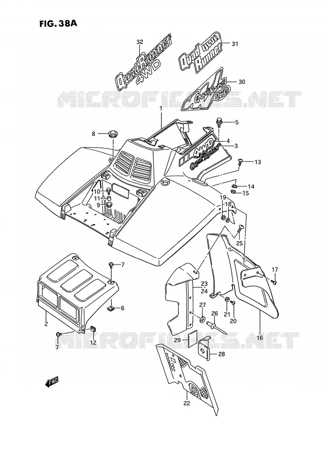 GARDE BOUE AVANT (MODELE M/N/P/R/S E2,E17) Suzuki QUAD 250 KINGQUAD 1991  LT-F4WDM(E2)
