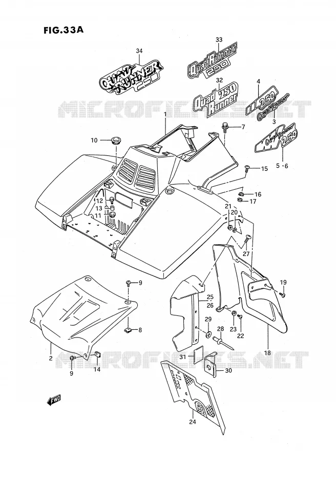 GARDE BOUE AVANT (MODELE M/N/P/R/S/T) Suzuki QUAD 250 OZARK 1990  LT-F250L(E2)