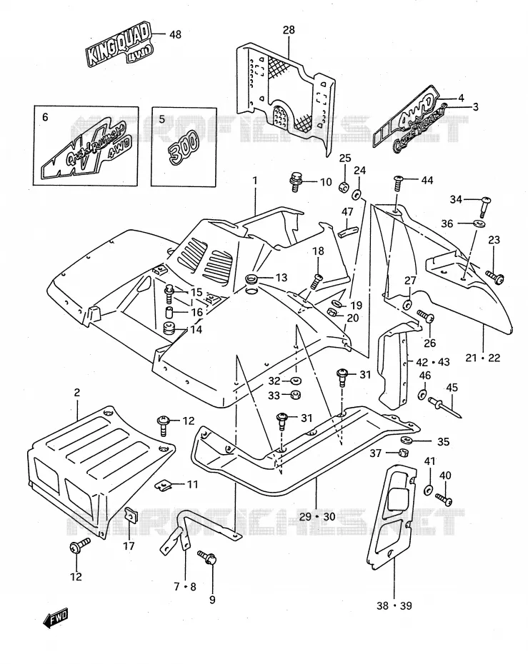 GARDE BOUE AVANT (MODELE M/N/P/R) Suzuki QUAD 300 KINGQUAD 1992  LT-F4WDXN(E28)