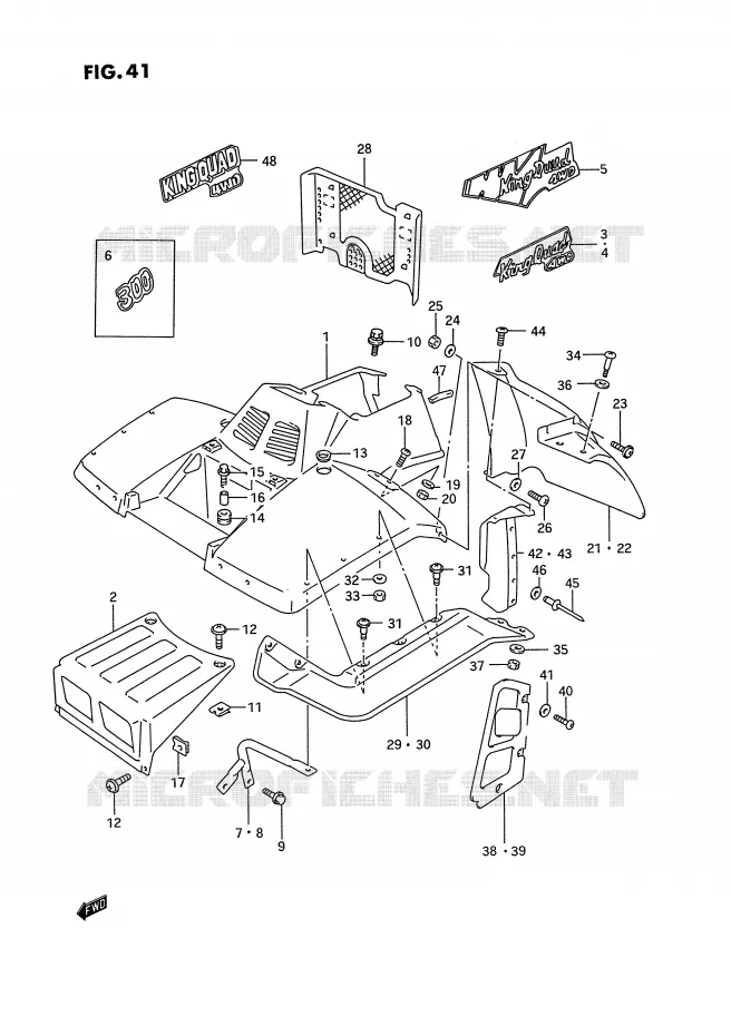 GARDE BOUE AVANT (MODELE M/N/P/R) Suzuki QUAD 300 KINGQUAD 1993  LT-F4WDXP(E2)