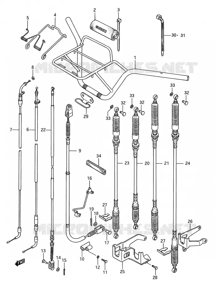 GUIDON - CABLES (MODELE J) Suzuki QUAD 250 KINGQUAD 1993  LT-F4WDP(E28)