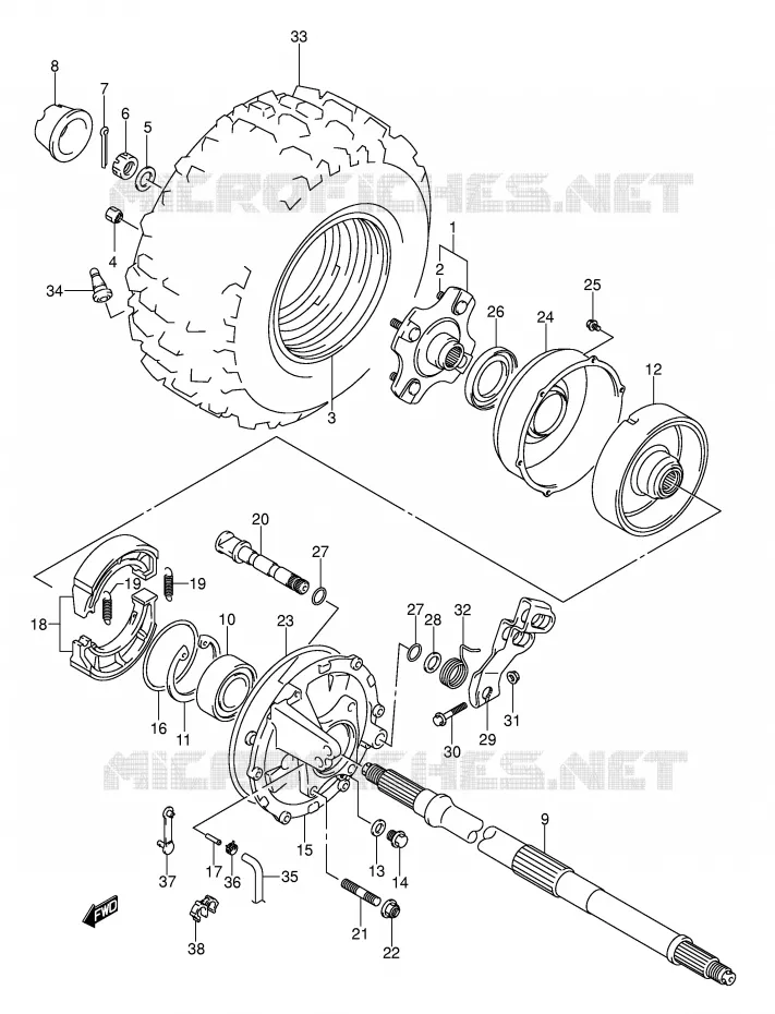 ROUE ARRIERE DROITE (MODELE K2/K3) Suzuki QUAD 250 OZARK 2002  LT-F250K2(E17)