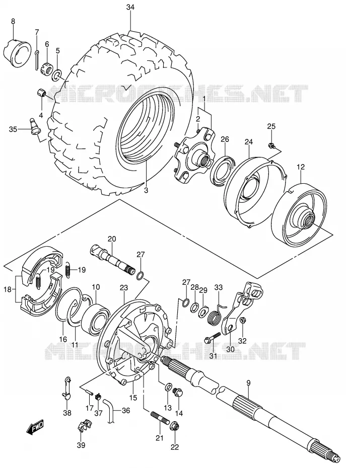 ROUE ARRIERE DROITE (MODELE K4/K5/K6) Suzuki QUAD 250 OZARK 2003  LT-F250K3(E3/E28)