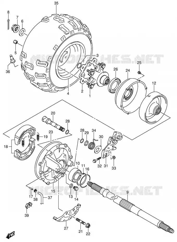 ROUE ARRIERE DROITE Suzuki QUAD 250 QUADSPORT 2005  LT-Z250K5(E19)