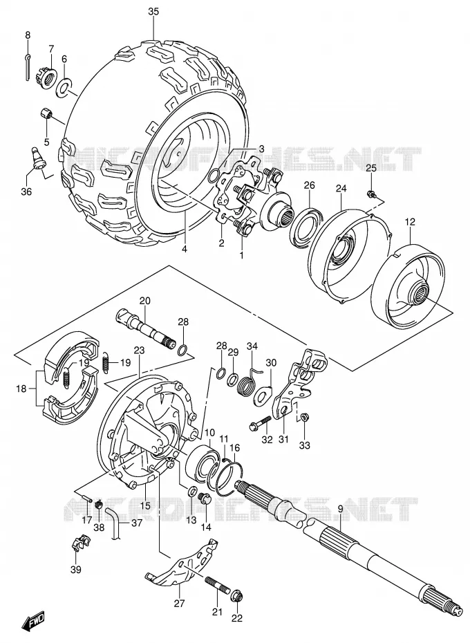 ROUE ARRIERE DROITE Suzuki QUAD 250 QUADSPORT 2006  LT-Z250K6(E28/E33)