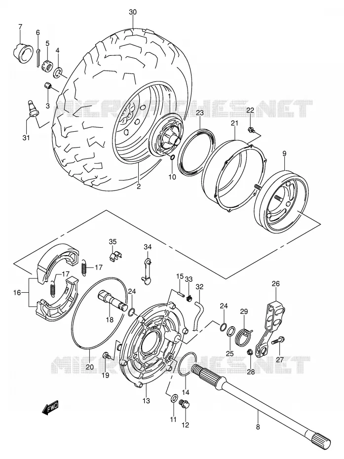 ROUE ARRIERE DROITE Suzuki QUAD 400 EIGER 2006  LT-F400FK6(P3/P28)