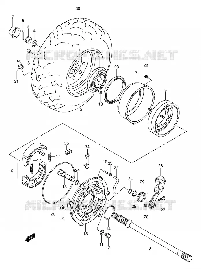 ROUE ARRIERE DROITE Suzuki QUAD 400 EIGER 2006  LT-F400K6(P3/P28)