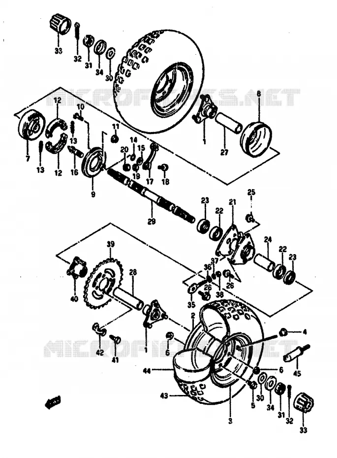 ROUE ARRIERE Suzuki QUAD 50 MINIQUAD-SPORT 1984  LT50E(E/F/G/H/J/K)
