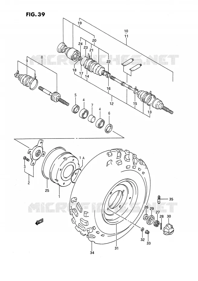 ROUE AVANT (MODELE H/J/K/L) Suzuki QUAD 250 KINGQUAD 1992  LT-F4WDN(E2)