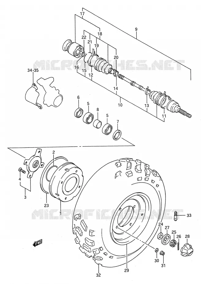 ROUE AVANT (MODELE M/N) Suzuki QUAD 250 KINGQUAD 1990  LT-F4WDL(E28)