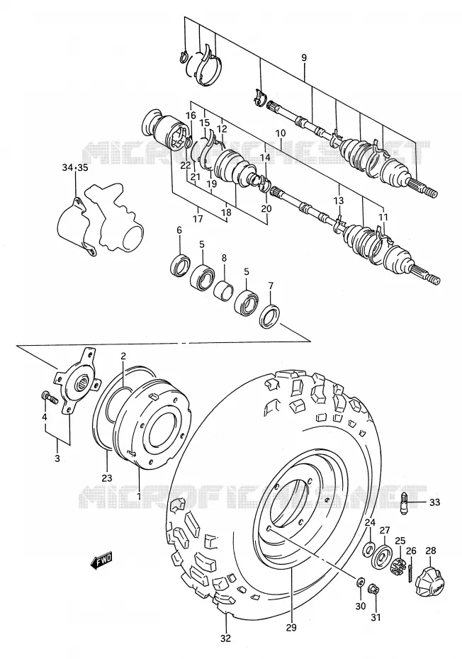 ROUE AVANT (MODELE P/R/S) Suzuki QUAD 250 KINGQUAD 1991  LT-F4WDM(E28)