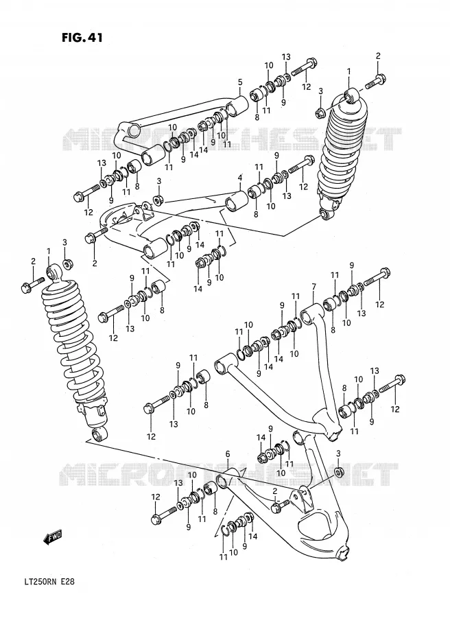 AMORTISSEUR - TRIANGLES (MODELE F/G) Suzuki QUAD 250 QUADRACER 1990  LT250RL(E28)