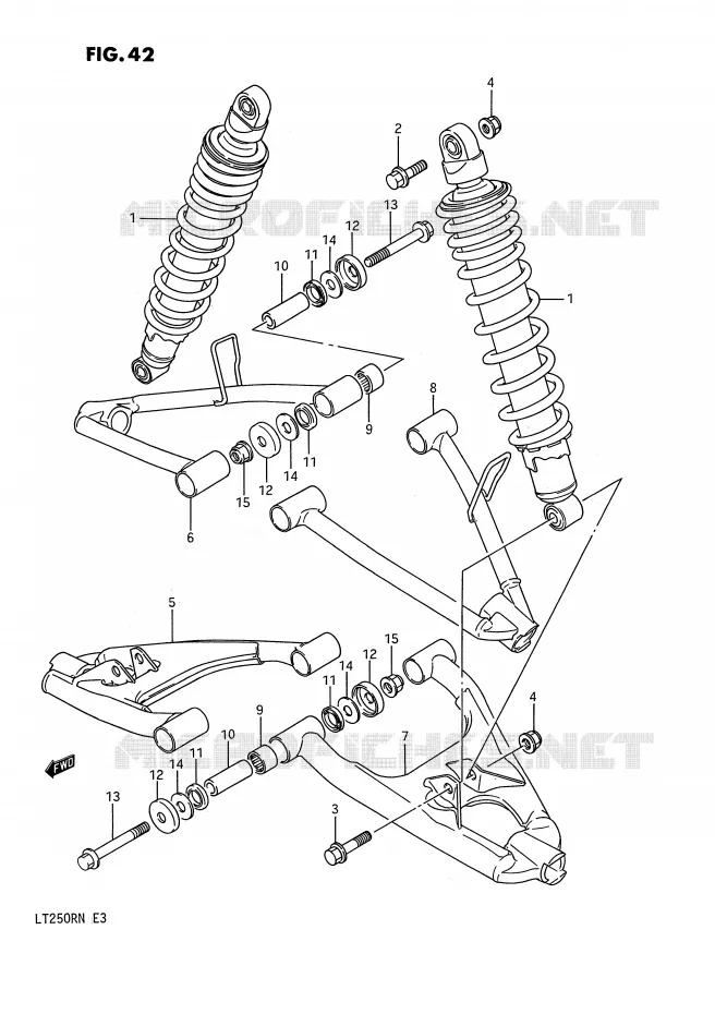 AMORTISSEUR - TRIANGLES (MODELE H/J/K/L/M/N) Suzuki QUAD 250 QUADRACER 1992  LT250RN(E3)