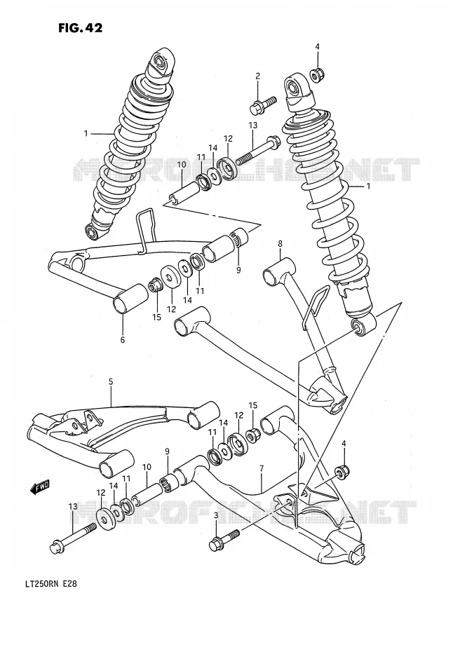 AMORTISSEUR - TRIANGLES (MODELE H/J/K/L/M) Suzuki QUAD 250 QUADRACER 1991  LT250RM(E28)