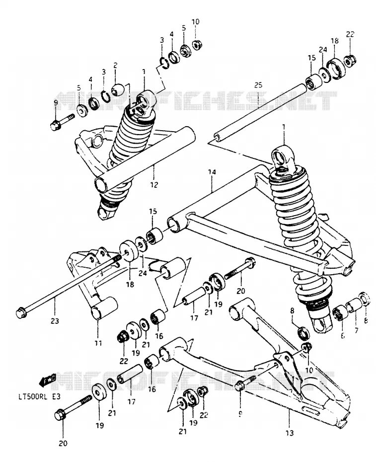 AMORTISSEUR - TRIANGLES (MODELE H) Suzuki QUAD 500 QUADRACER 1988  LT500RJ(H/J/K/L)