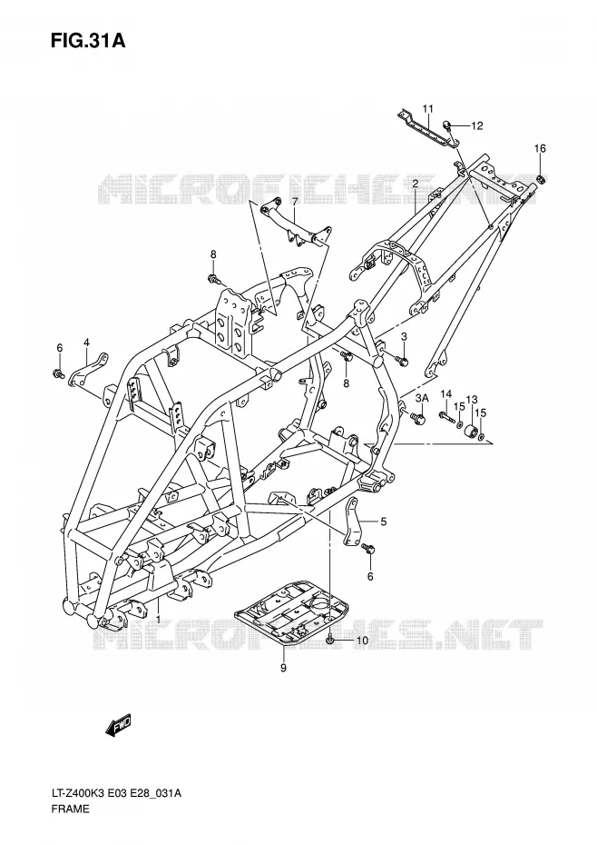 CADRE (MODEL K5/K6/K7) Suzuki QUAD 400 QUADSPORT 2007  LT-Z400K7(E3/E28)