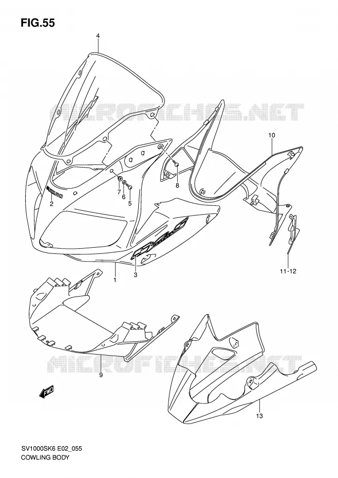 CARENAGES (SV1000S/S1/S2 K6) Suzuki MOTO 1000 SV 2007  SV1000U2K7(E2)