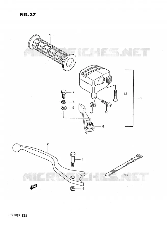 ENSEMBLE LEVIER - COMMODO DROIT (MODELE H/J/K/L) Suzuki QUAD 230 QUADSPORT 1993  LT230EP(E28)
