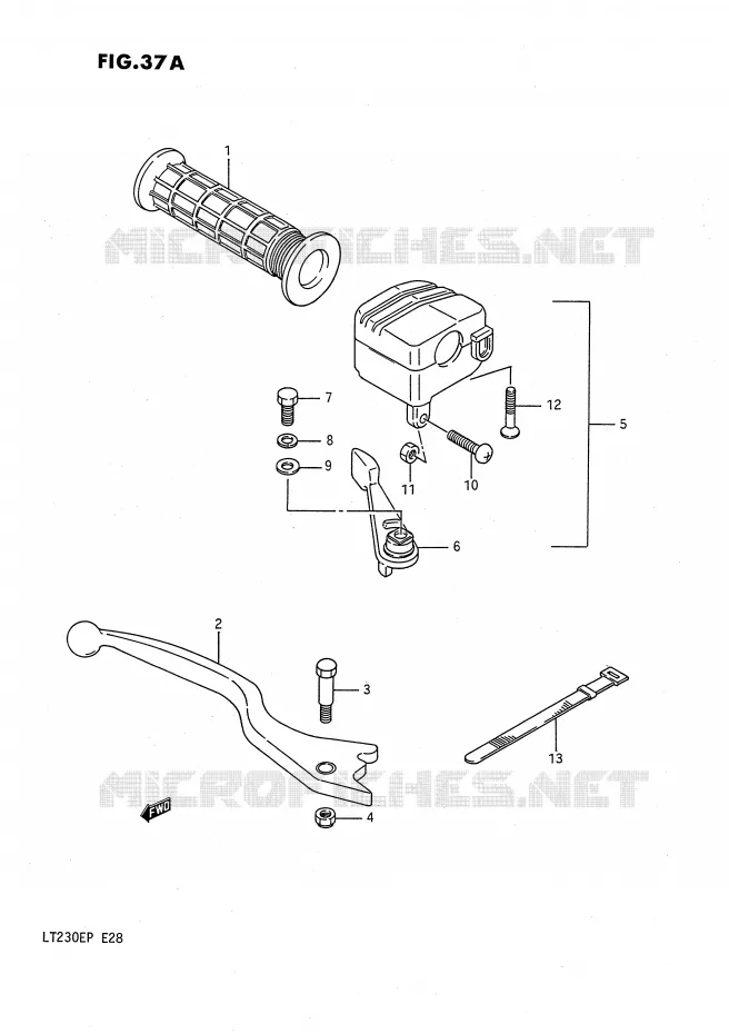 ENSEMBLE LEVIER - COMMODO DROIT (MODELE M/N/P) Suzuki QUAD 230 QUADSPORT 1992  LT230EN(E28)