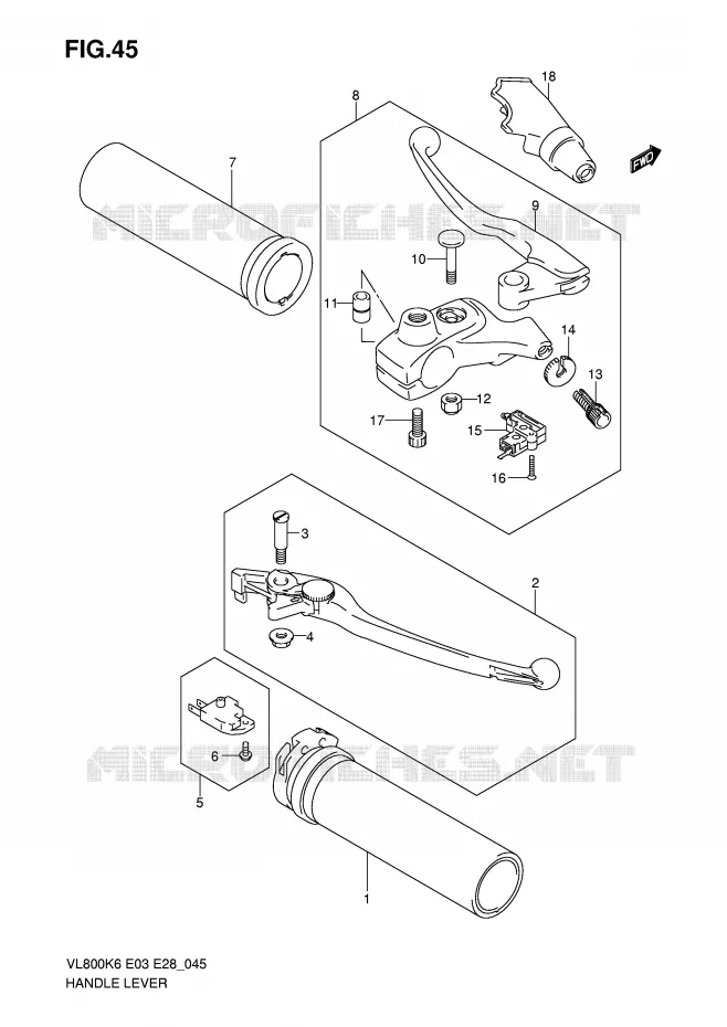 ENSEMBLE LEVIERS - POIGNEES (MODELE K6) Suzuki MOTO 800 VOLUSIA 2007  VL800TK7(E3/E28)
