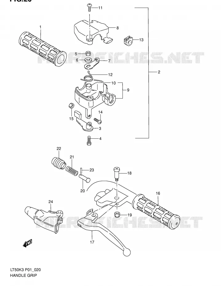 ENSEMBLE LEVIERS - POIGNEES Suzuki QUAD 50 MINIQUAD-SPORT 2005  LT50K5(P1)
