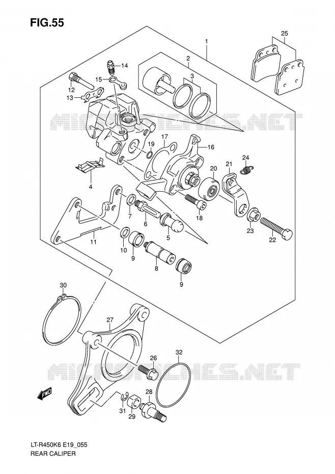 ETRIER DE FREIN ARRIERE Suzuki QUAD 450 QUADRACER 2010  LT-R450ZL0(E19)