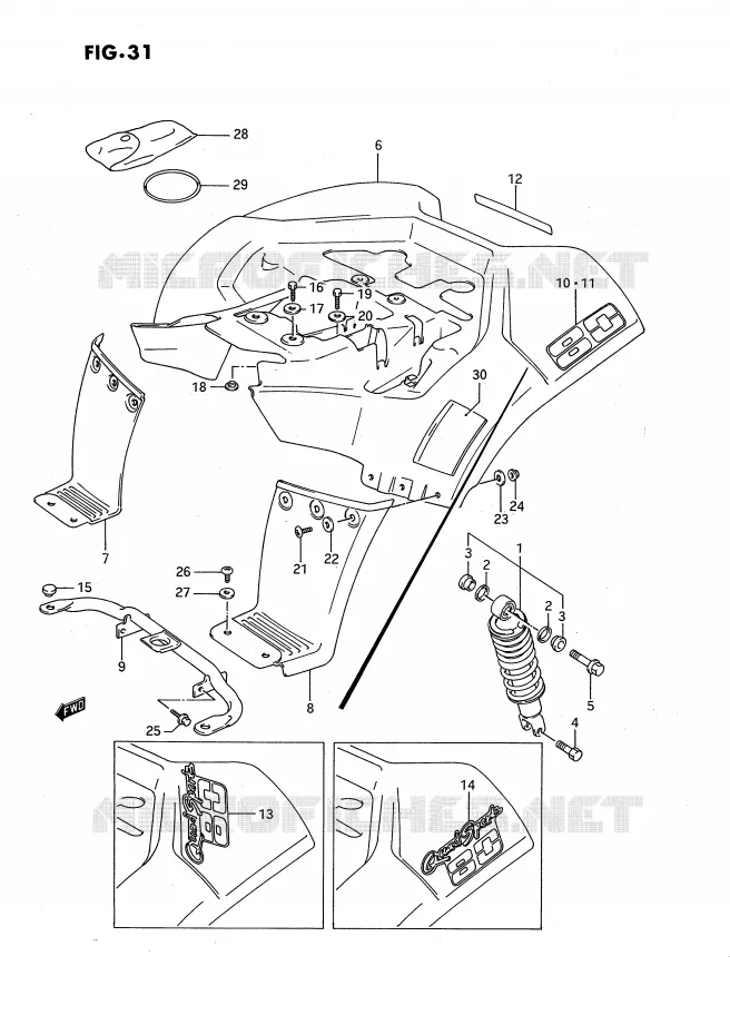 GARDE BOUE ARRIERE (MODELE H/J/K) Suzuki QUAD 80 QUADSPORT 1992  LT80N(P3)