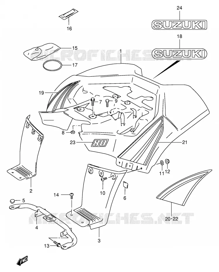 GARDE BOUE ARRIERE (MODELE K2/K3) Suzuki QUAD 80 QUADSPORT 2006  LT80K6(P3/P28)