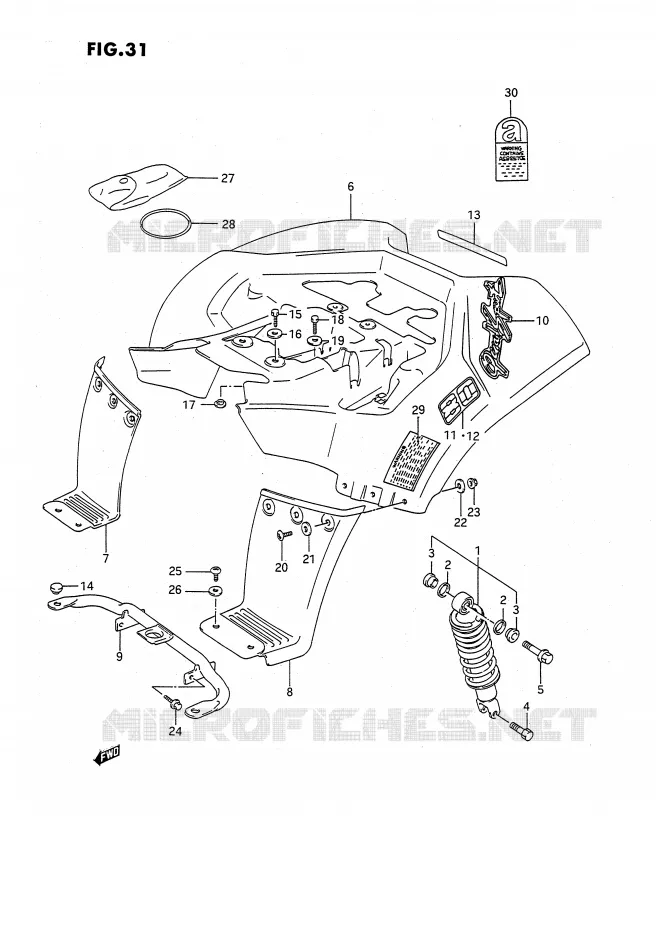 GARDE BOUE ARRIERE (MODELE L) Suzuki QUAD 80 QUADSPORT 1987  LT80H(P1)