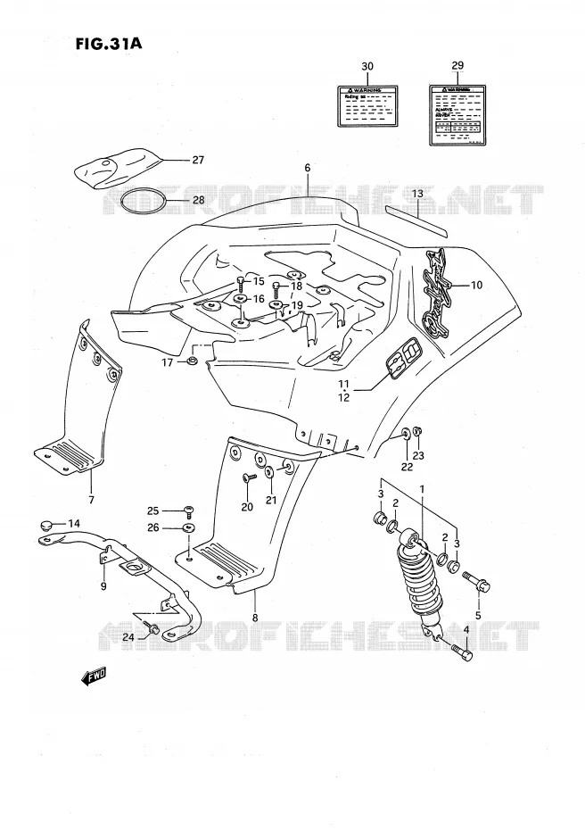 GARDE BOUE ARRIERE (MODELE L) Suzuki QUAD 80 QUADSPORT 1994  LT80R(P3)