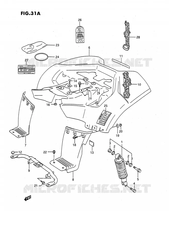 GARDE BOUE ARRIERE (MODELE M/N/P/R/S) Suzuki QUAD 80 QUADSPORT 1995  LT80S(P1)