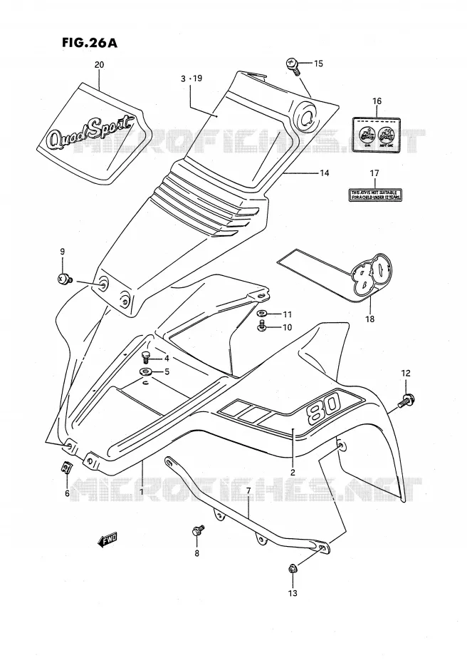 GARDE BOUE AVANT (MODELE M/N/P/R) Suzuki QUAD 80 QUADSPORT 1988  LT80J(P1)