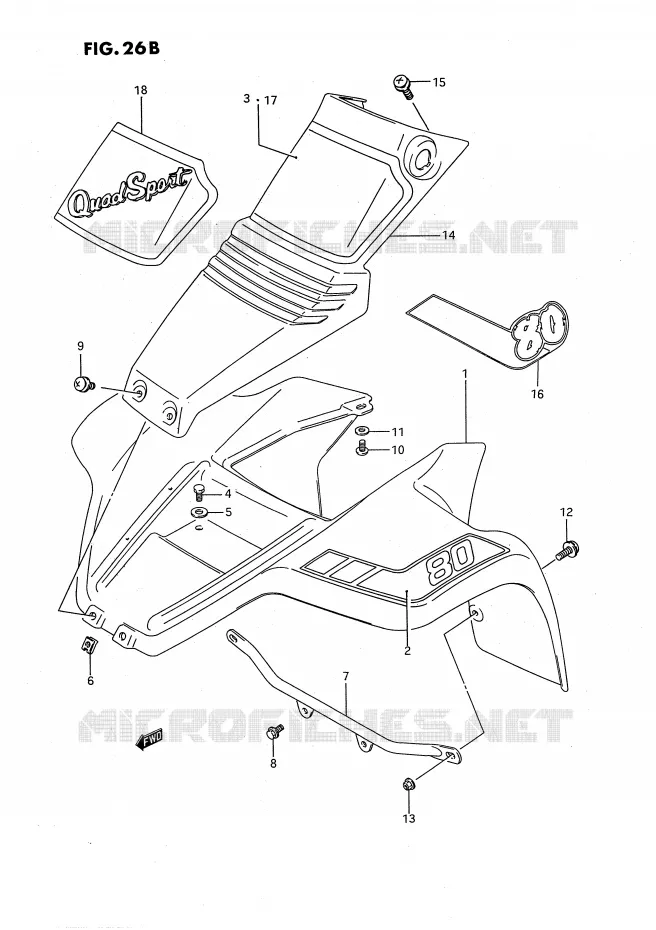 GARDE BOUE AVANT (MODELE M/N/P/R) Suzuki QUAD 80 QUADSPORT 1988  LT80J(P28)