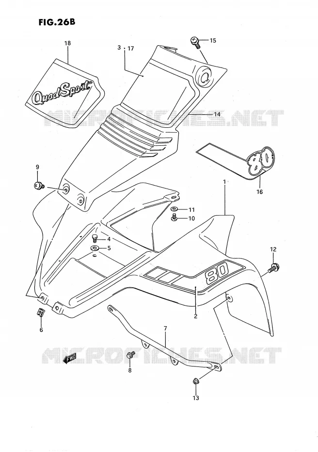 GARDE BOUE AVANT (MODELE M/N/P/R) Suzuki QUAD 80 QUADSPORT 1994  LT80R(P3)