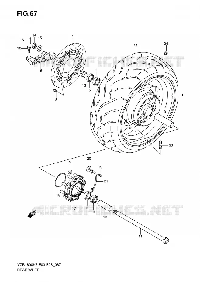 ROUE ARRIERE (MODEL K6/K7) Suzuki MOTO 1800 INTRUDER 2010  VZR1800L0(E3/E28)